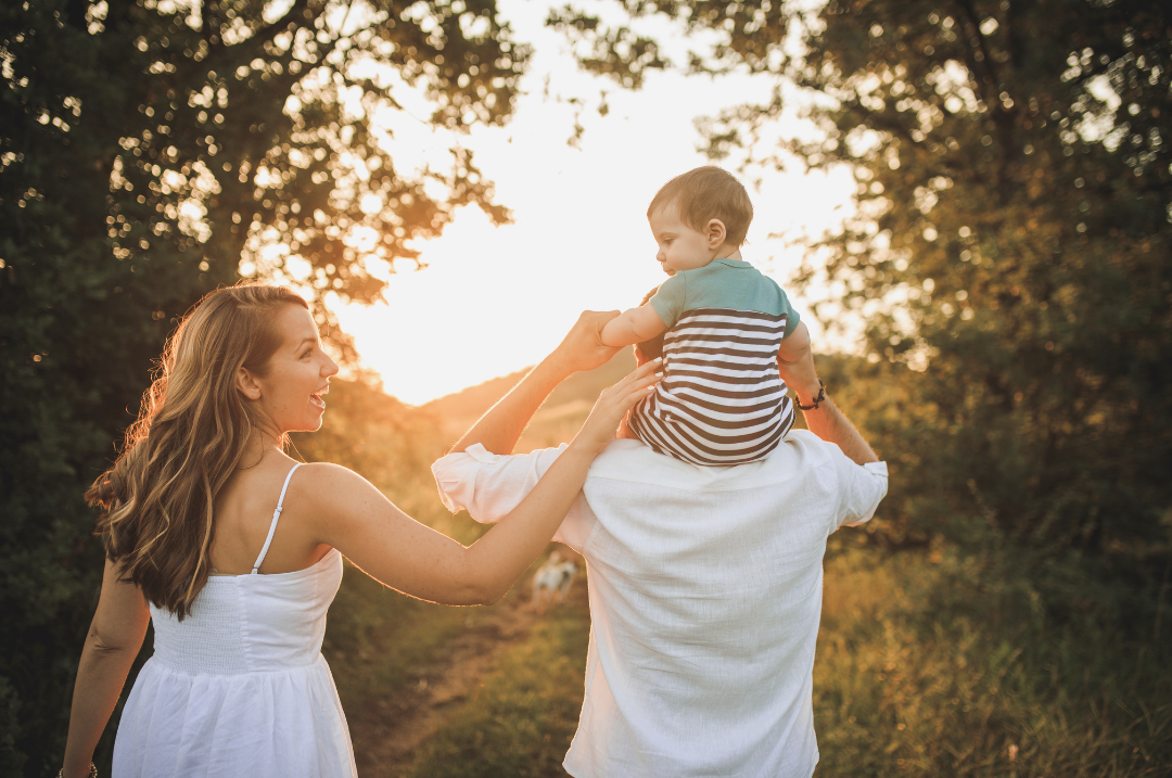 Happy family in nature.